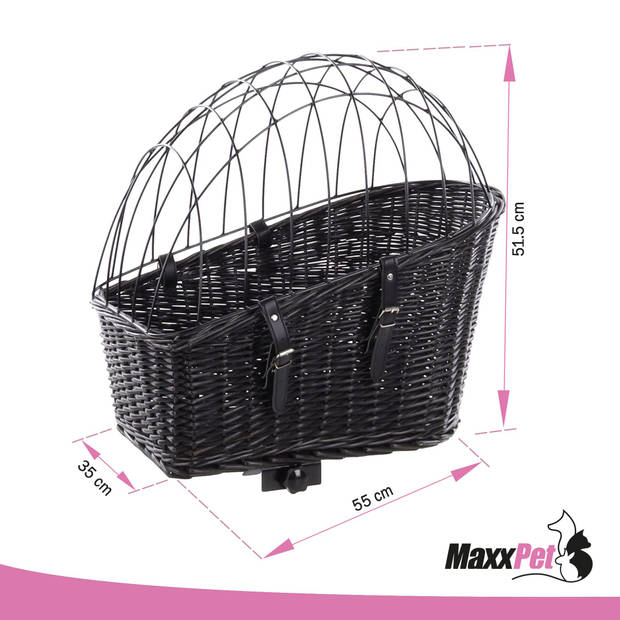 MaxxPet Fietsmand hond - Hondenmand fiets - Voor Bagagedrager - 55x35x51,5 cm - Zwart