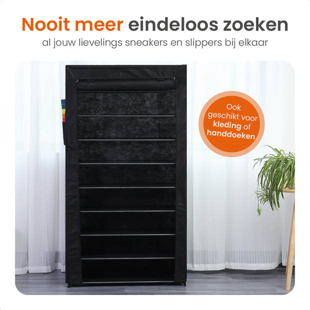 Goliving Opvouwbare Schoenenkast - 9 Laags - 98 x 28 x 160 cm - Stoffen Kledingkast - Kleerkast - Zwart