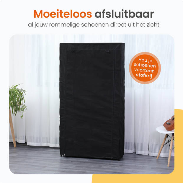 Goliving Opvouwbare Schoenenkast - 9 Laags - 98 x 28 x 160 cm - Stoffen Kledingkast - Kleerkast - Zwart