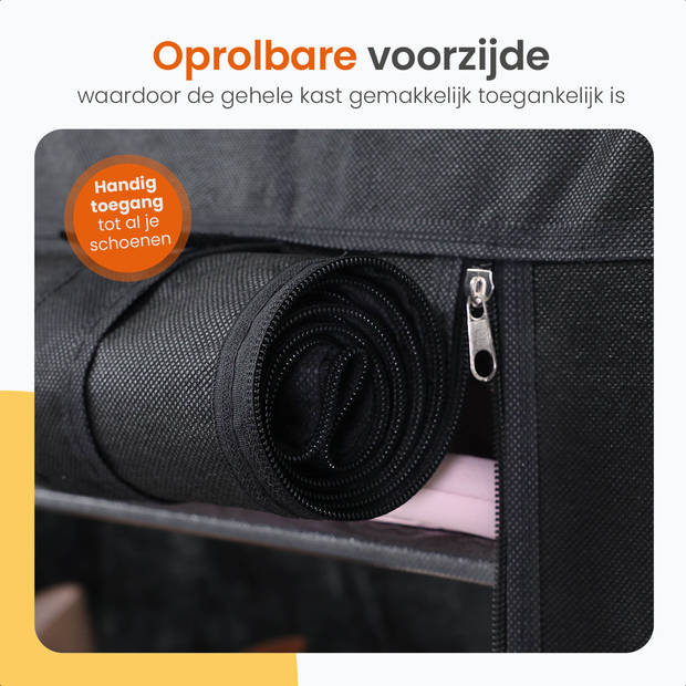 Goliving Opvouwbare Schoenenkast - 9 Laags - 98 x 28 x 160 cm - Stoffen Kledingkast - Kleerkast - Zwart