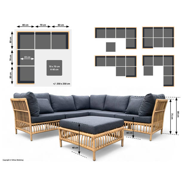 Loungeset / Hoekset Maira Bamboe met Hocker