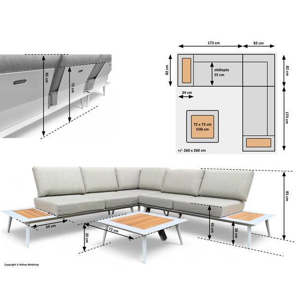 Mondial Living Loungeset / Hoekset Bergamo Wit met koffietafel