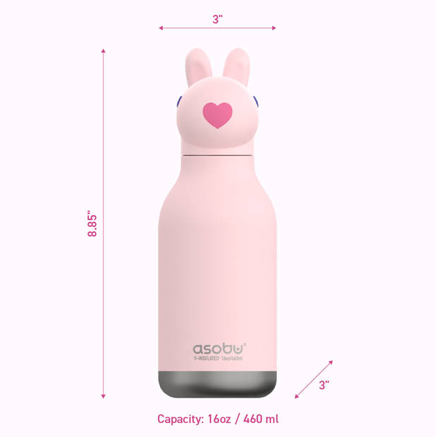 asobu bunny bestie drinkfles 295ml rvs siliconen konijn