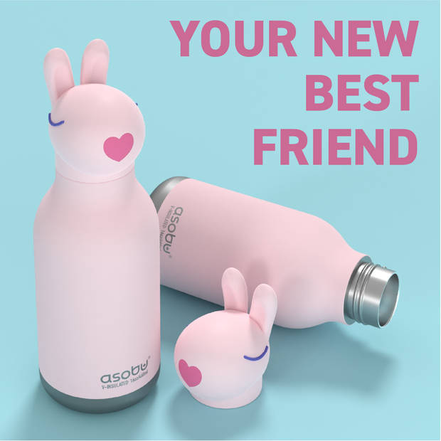 asobu bunny bestie drinkfles 295ml rvs siliconen konijn