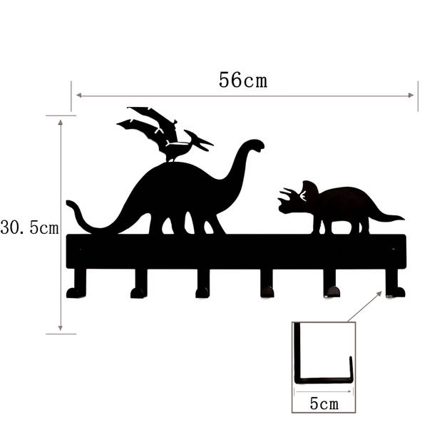 Kapstok dinosaurussen kinderkamer jungle safari dieren - wandkapstok 6 haken babykamer