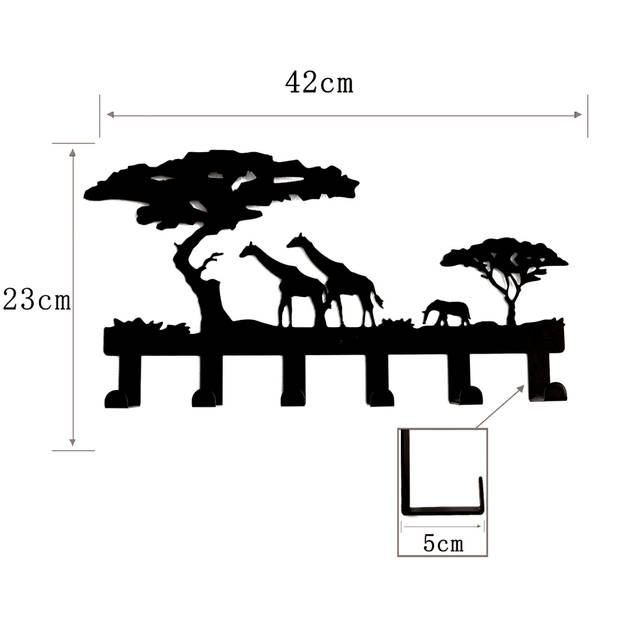 Wandkapstok kinderkamer jungle safari dieren - wandkapstok 6 haken babykamer