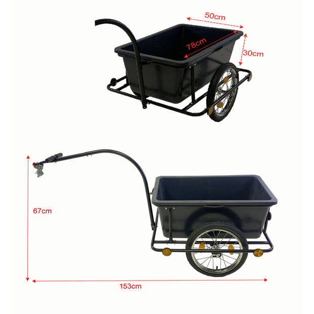 Fietskar aanhanger kunststof bak - trekhaak en fietskoppeling