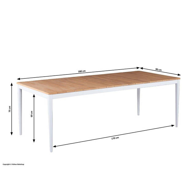 Tuintafel Sandro 180 x 90 cm Aluminium Frame Wit