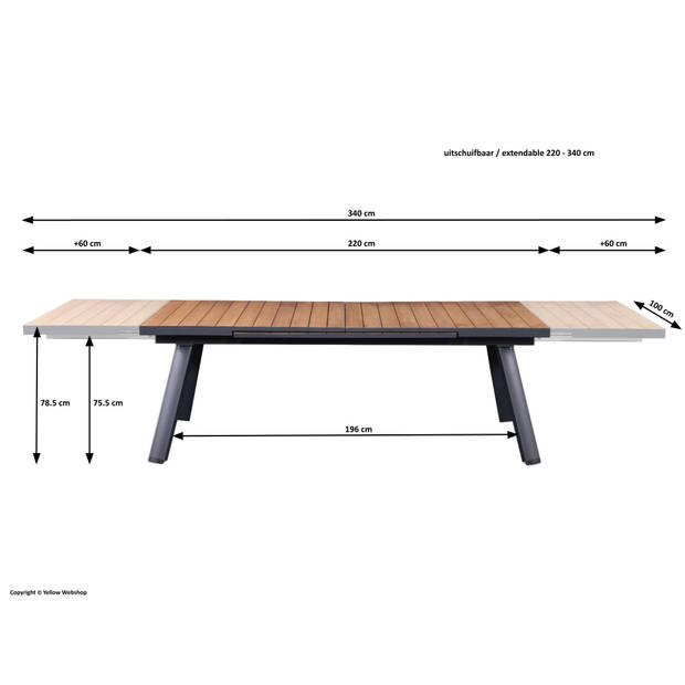 Tuintafel Fontana Hout/Teak Uitschuifbaar 220-340 cm Antraciet Aluminium Frame