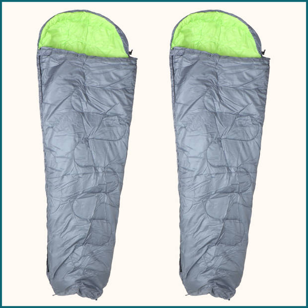 HIXA Mummy Slaapzakken Volwassenen - Grijs - Groen - 2 stuks - 210x80cm - Polyester