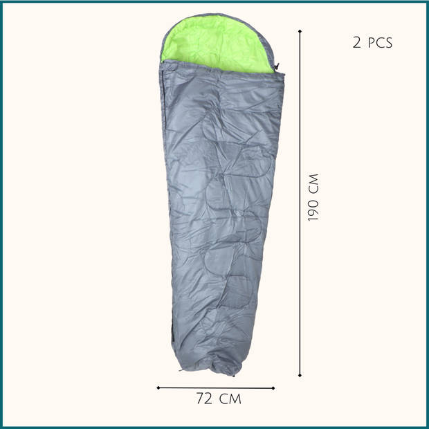 HIXA Mummy Slaapzakken Volwassenen - Grijs - Groen - 2 stuks - 210x80cm - Polyester