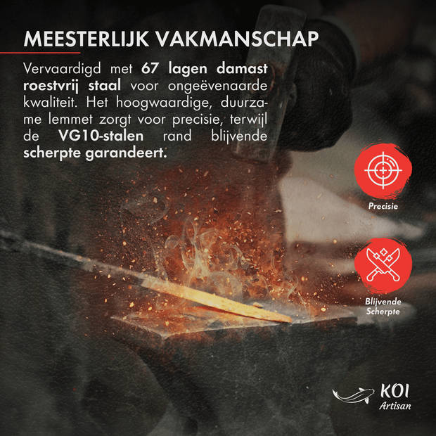 KOI Artisan® Damascus Koksmes - 20.32 cm - In Geschenkdoos - VG10 Super Staal