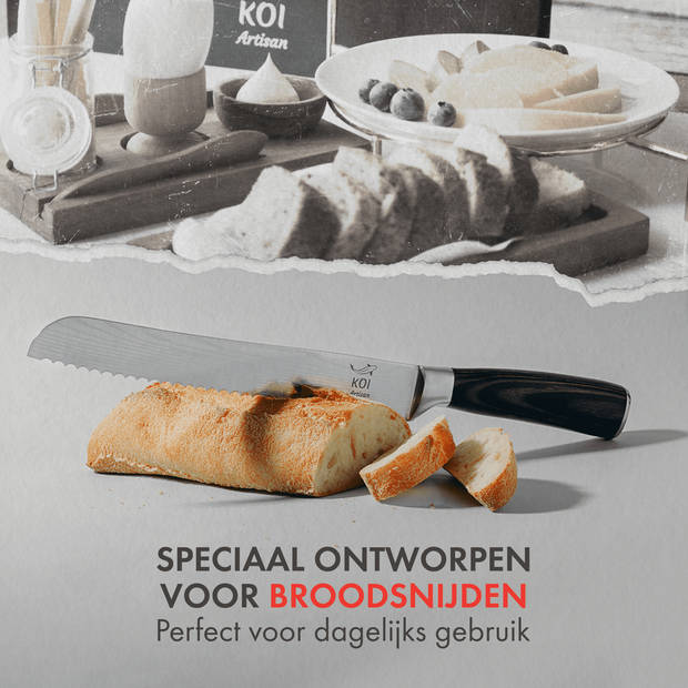 KOI Artisan® Broodmes - 20,32 cm - Scheermesscherp - Hoog Koolstof Roestvrij Staal - Voor Zelfgemaakt Brood & Meer