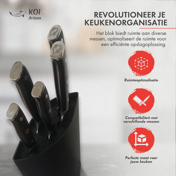 KOI Artisan® Messenblok - Vogelogen Design - Geschikt voor 10 Messen - Afwasbare Binnenkant - Mat Zwart