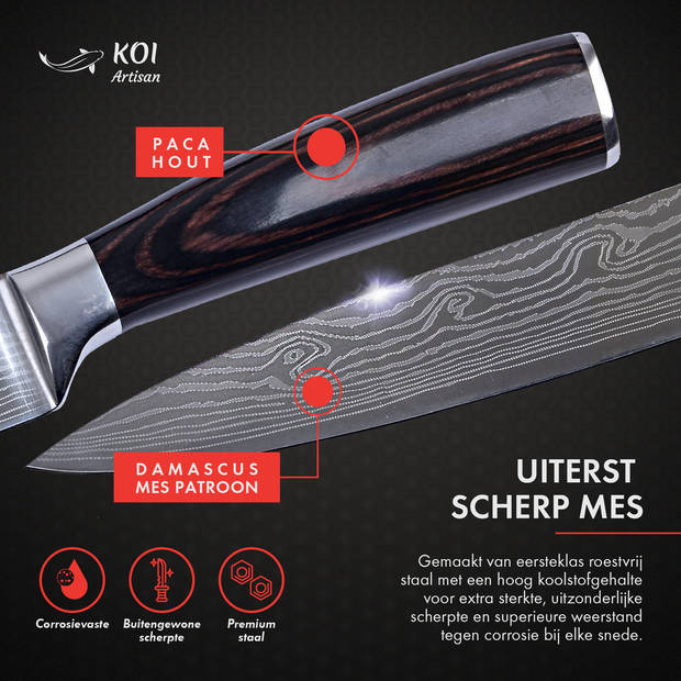 KOI Artisan® Koksmes - Vlees Snijmes - 19.56 cm - Met Laser Geëtst Patroon