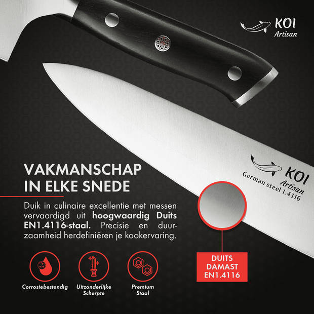 KOI Artisan® Koksmes - 8 inch - Scheermesscherp - Hoog Koolstof Roestvrij Staal