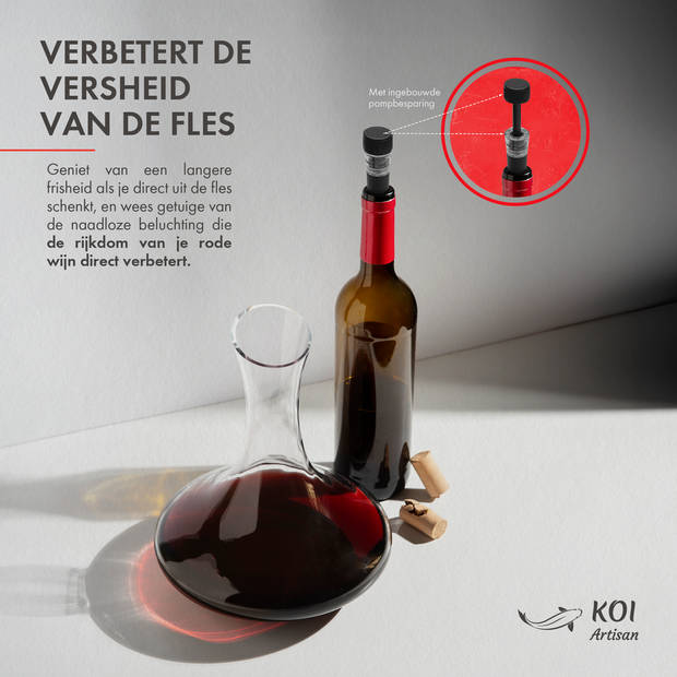 KOI Artisan® Wijn Beluchter - Met Houder & Wijnstopper - Voor Perfecte Wijngeschenken