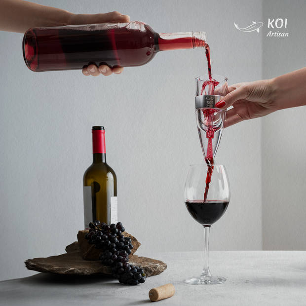 KOI Artisan® Wijn Beluchter - Met Houder & Wijnstopper - Voor Perfecte Wijngeschenken