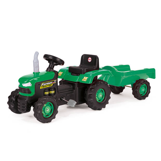 Dolu Traptractor met Aanhanger & Claxon Groen/Zwart