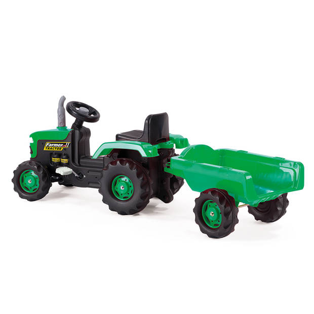 Dolu Traptractor met Aanhanger & Claxon Groen/Zwart