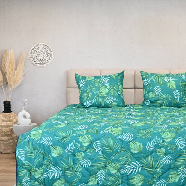 HappyBed Green leaves 200x220 - Wasbaar dekbed zonder overtrek - Bedrukt dekbed zonder hoes