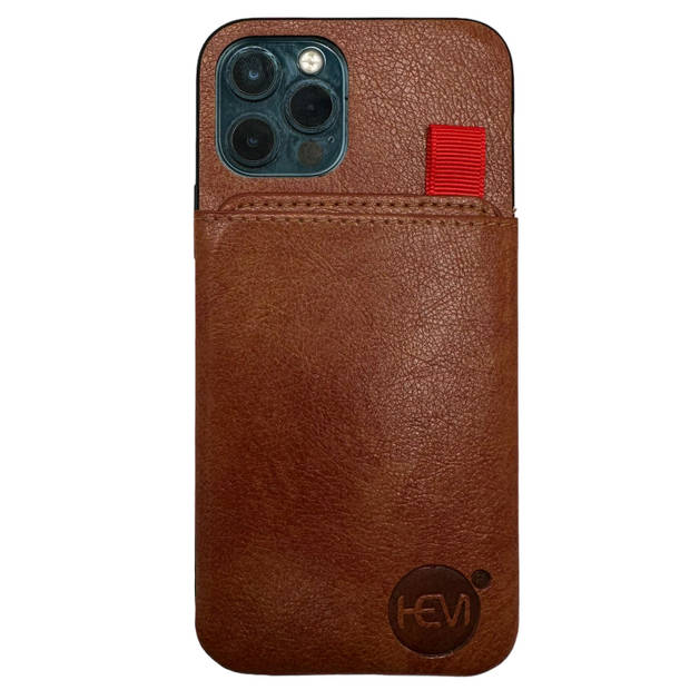 HEM Luxe Lederen Back Cover - Geschikt voor iPhone 15 Pro - Bruin - Telefoonhoesje / Achterkant voor 3 pasjes