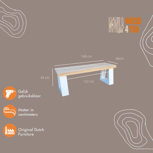 Wood4you - Bankje - Vancouver eikenhout 140Lx40Hx38D cm wit parkbank - zitbank - bank - tuinbank hout