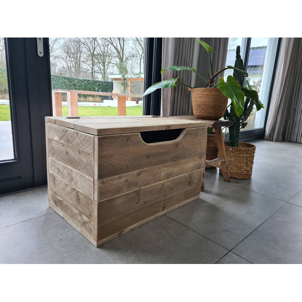 Wood4you - Speelgoedkist - Kick opbergkist 80Lx50Dx50H cm - Opbergkist - Dekenkist - Opruimkist - Speelgoedbank