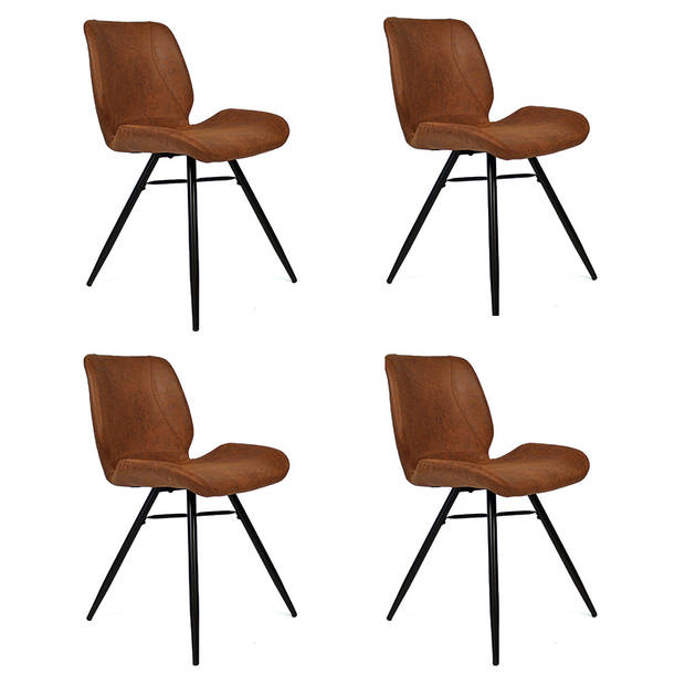 Bronx71 Industriële eetkamerstoel Barrel cognac eco leer- Eetkamerstoelen set van 4.