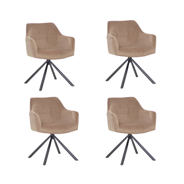 Bronx71 Velvet eetkamerstoel Furtado draaibaar taupe - Eetkamerstoelen set van 4.