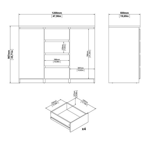 Nada dressoir 2 deuren en 4 laden Hickory decor.