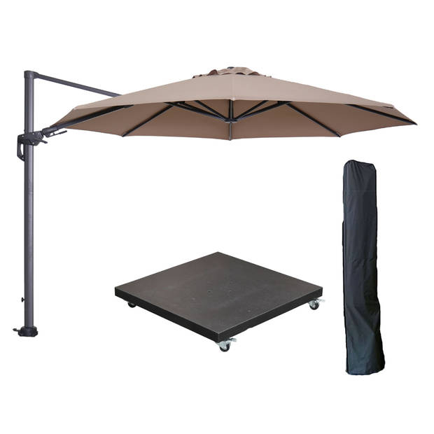 Garden Impressions Hawaii zweefparasol Ø350 cm carbon black / taupe met 90kg verrijdbare parasolvoet en parasolhoes