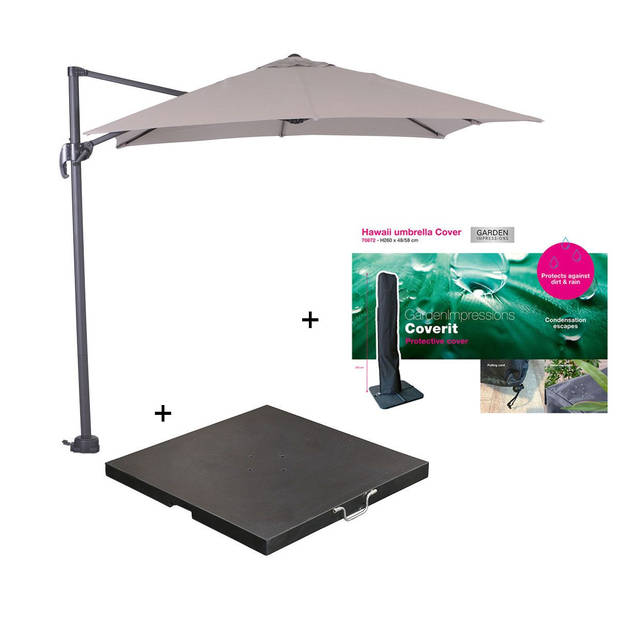 Garden Impressions Hawaii zweefparasol S 250x250 - donker grijs/zand met 60 kg parasolvoet en parasolhoes