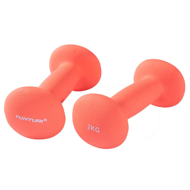 Tunturi Dumbbell set - 2 x 2,0 kg - Neopreen - Fluor Rood - Incl. gratis fitness app