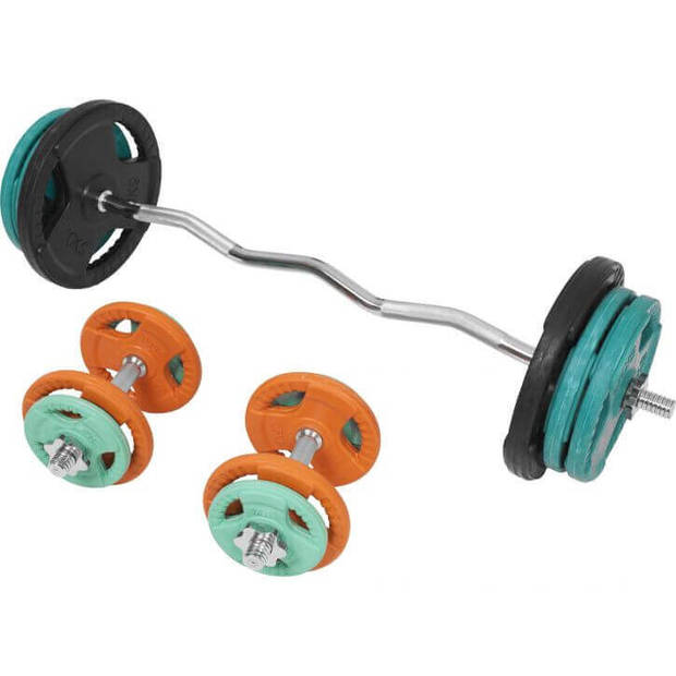 Gorilla Sports EZ-curlset 70 kg Gietijzer Rubber Coating - Halter met gewichten - 30 mm