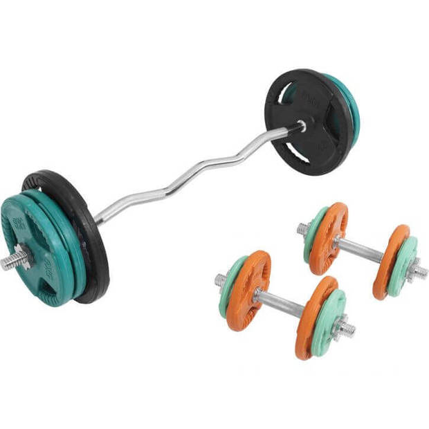 Gorilla Sports EZ-curlset 70 kg Gietijzer Rubber Coating - Halter met gewichten - 30 mm