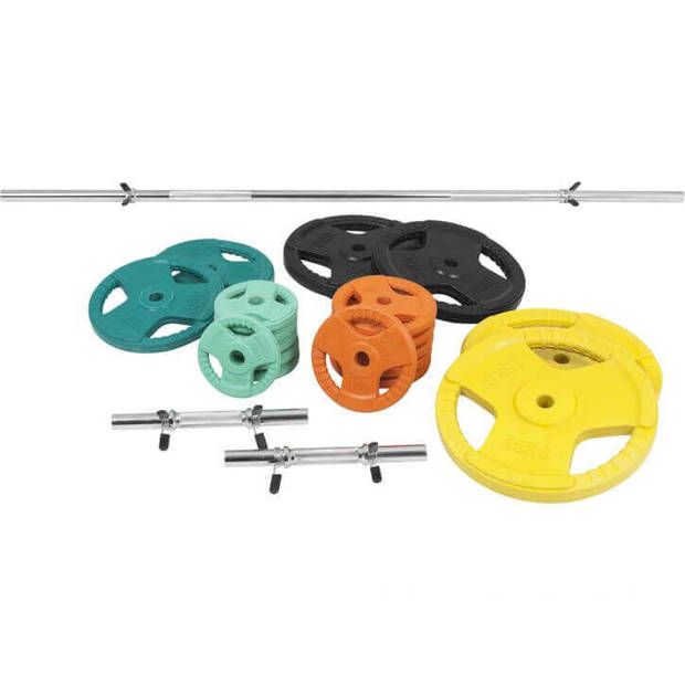 Gorilla Sports Halterset 100 kg - Halters met Gewichten - Gripper Gietijzer - Rubber Coating - Veersluiting - 30 mm