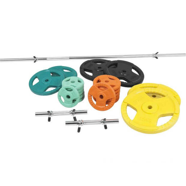 Gorilla Sports Halterset 100 kg - Halters met Gewichten - Gripper Gietijzer - Rubber Coating - Veersluiting - 30 mm