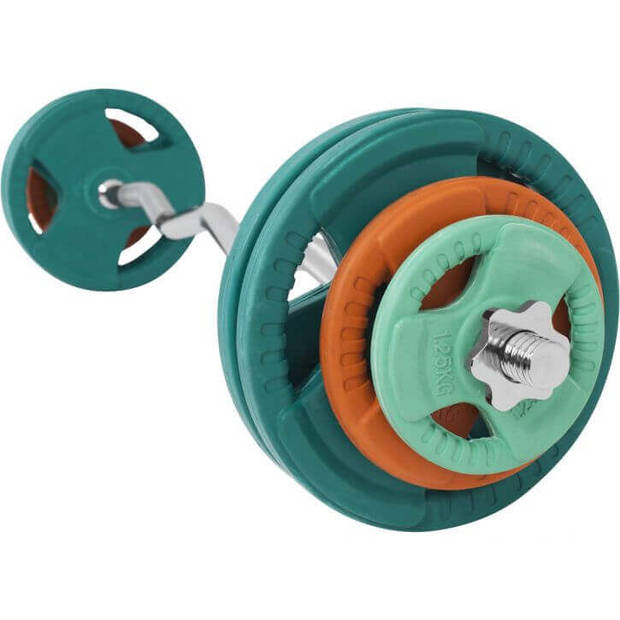 Gorilla Sports EZ-curlset 35 kg - Gietijzer - Rubber Coating - Halter met Gewichten - 30 mm