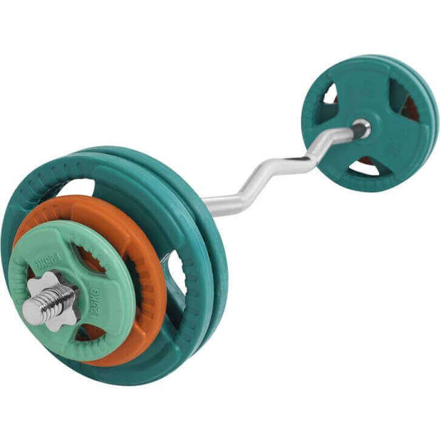 Gorilla Sports EZ-curlset 35 kg - Gietijzer - Rubber Coating - Halter met Gewichten - 30 mm