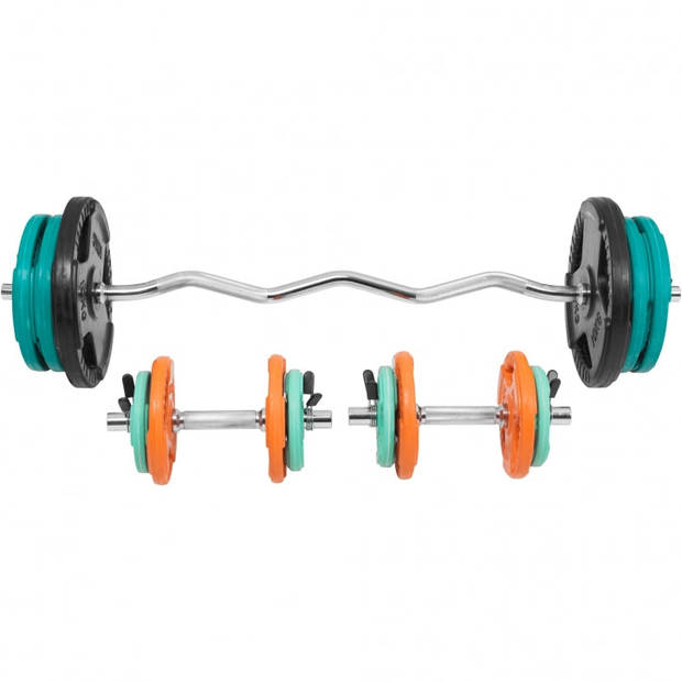 Gorilla Sports EZ-curlset 70 kg Gietijzer - Rubber Coating - Halter met gewichten - Veersluiting 30 mm