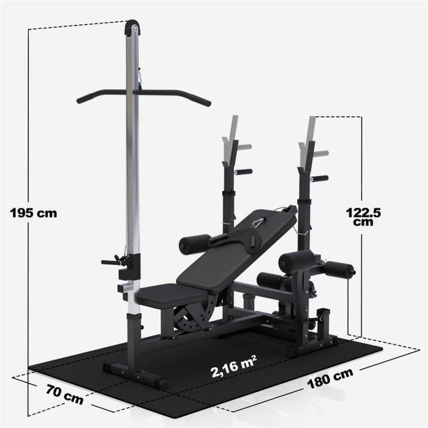 Gorilla Sports Fitnessbank Zwart Met Gewichten 100 kg - Lat Pulley - Puzzelmat - Complete Set Kunststof