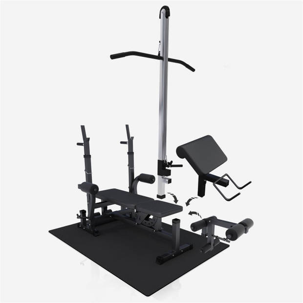 Gorilla Sports Fitnessbank Zwart Met Gewichten 100 kg - Lat Pulley - Puzzelmat - Complete Set Kunststof