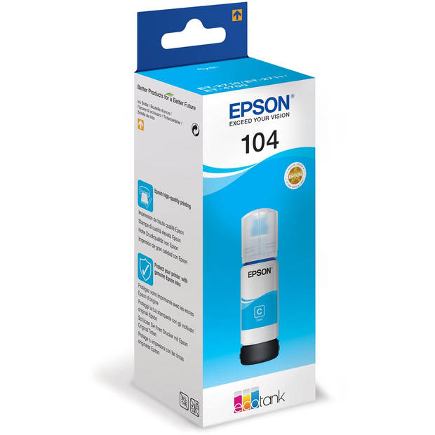 Epson inktfles 104, 7.500 pagina's, OEM C13T00P240, cyaan