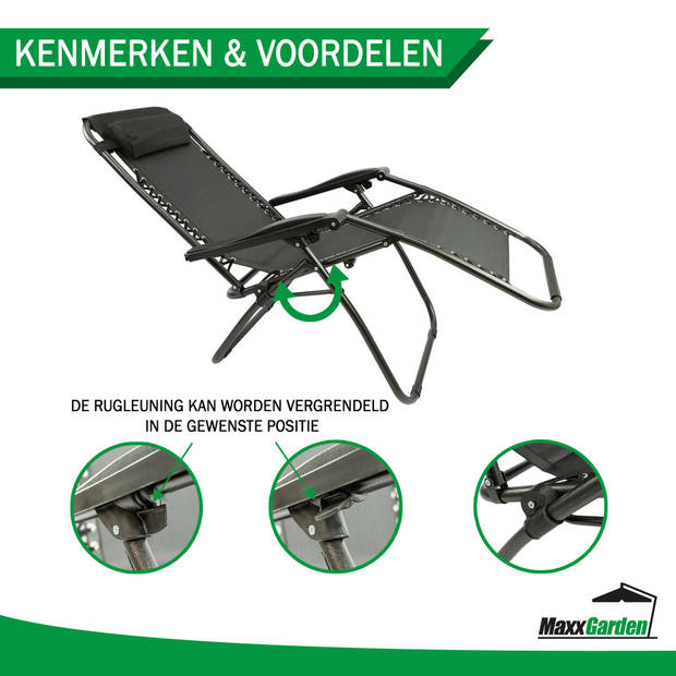 MaxxGarden Ligstoelen - Set van 2 - Textoline (zwart)