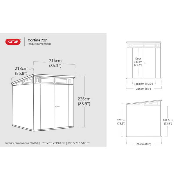 Keter Cortina 77 Tuinhuis - 216x218x226 cm - Grijs