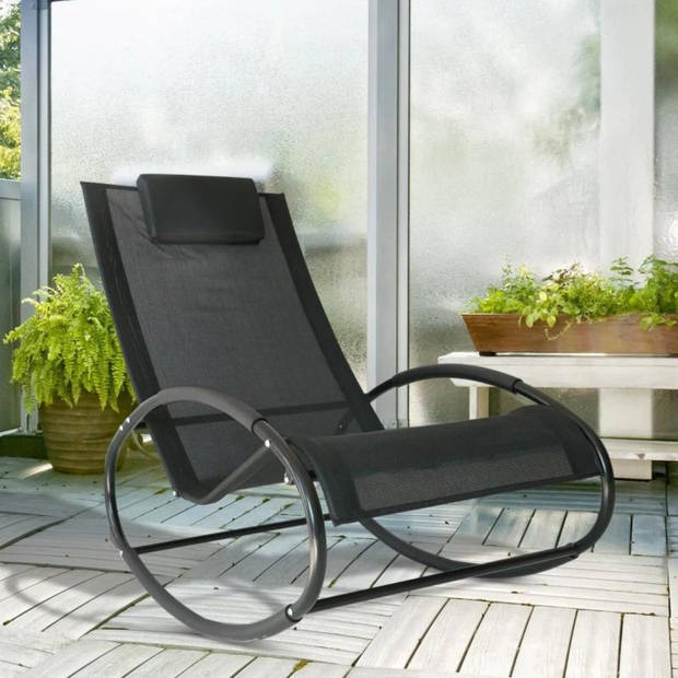 Schommelstoel - Stoelen - Stoel - Tuinstoel - Tuinmeubelen - Ligbed - Relaxstoel - Ligstoel - Zwart - 105 x 62 x 88 cm