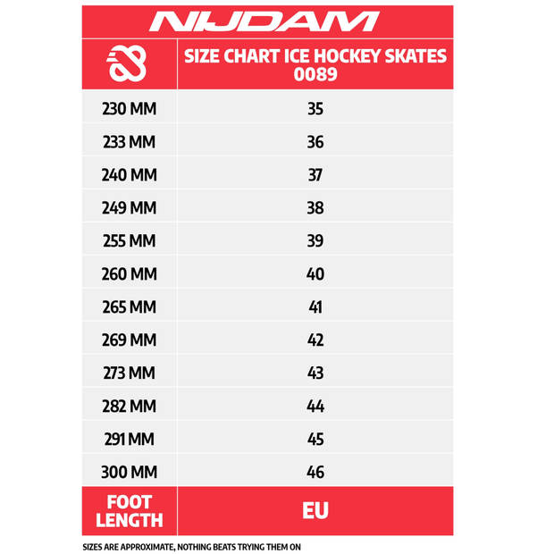 Nijdam IJshockeyschaats - Hardboot - Zwart / Rood - Maat 40