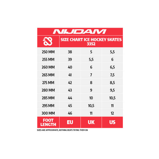 Nijdam IJshockeyschaats - Semi-Softboot - Zwart / Zilver / Rood - Maat 42