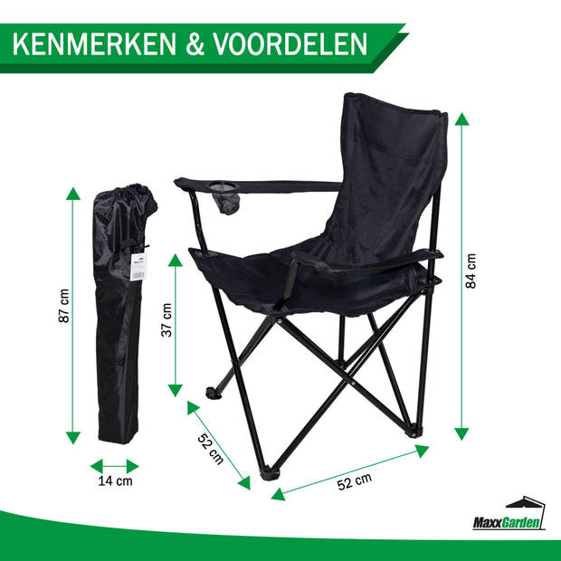 MaxxGarden Campingstoel - Vouwstoel - 84 x 52 cm (zwart)